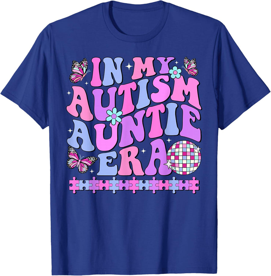 In My Autism Auntie Era Retro Disco Autism Awareness Aunt T-Shirt - Royal Blue