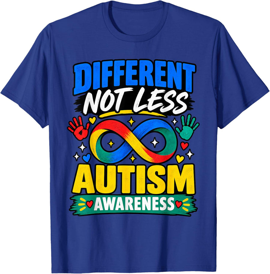 Autism Awareness Different Not Less Infinity Handprints T-Shirt - Royal Blue