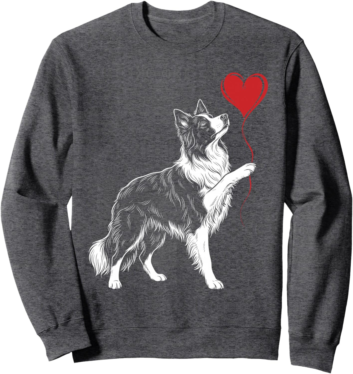 Border Collie Lover Dog Art Holding Heart Valentines Sweatshirt - Adult Unisex Dark Heather Grey