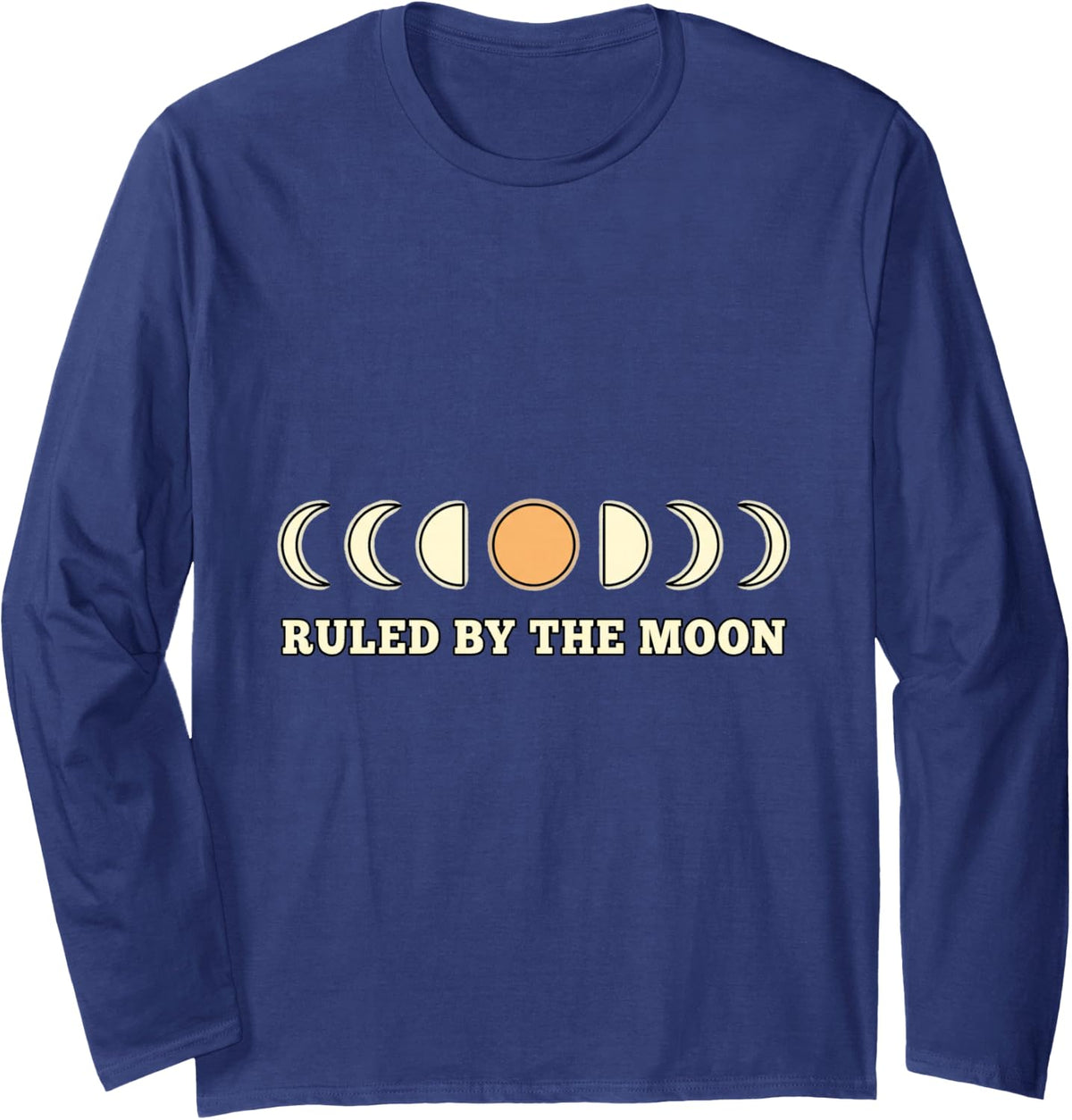 Moon Phases Lunar Cycle Celestial Night Sky Astrology Design Long Sleeve T-Shirt - Adult Unisex Navy Blue
