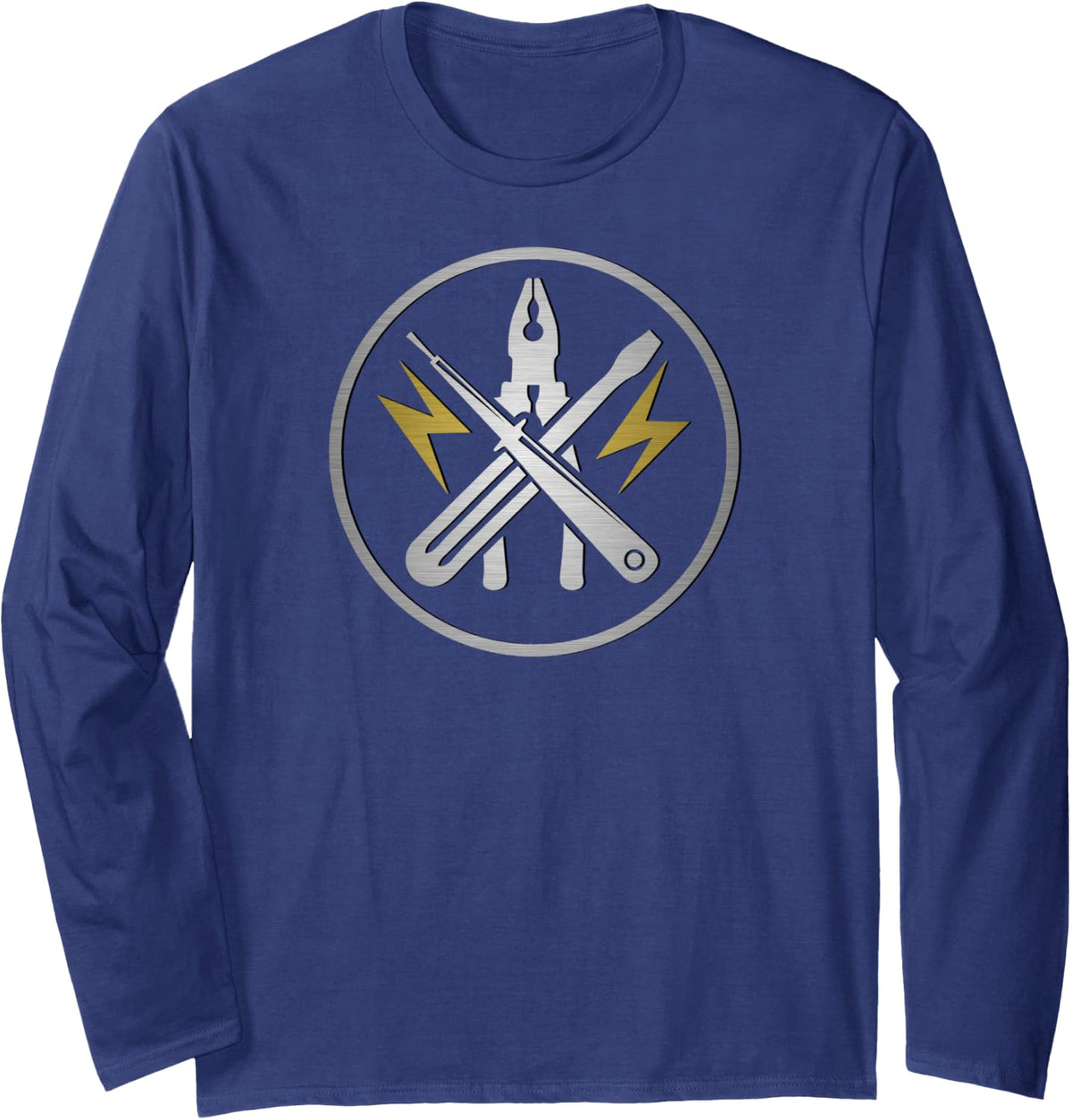 Electrician Electrical Engineering Craftsman Electronics Guild Logo Long Sleeve T-Shirt - Adult Unisex Navy Blue