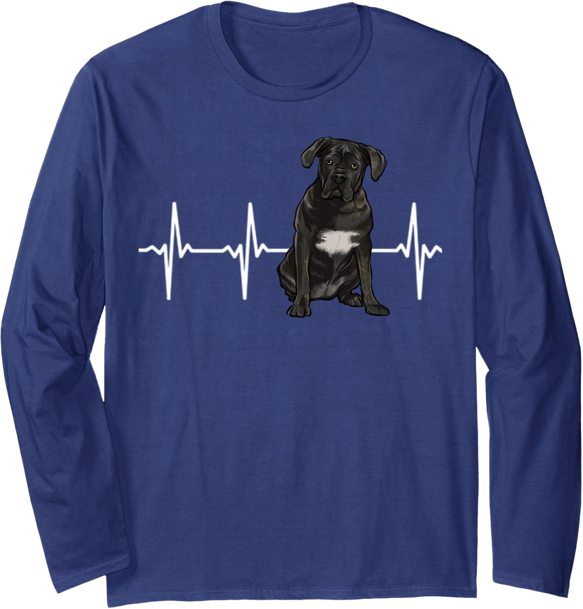 Cane Corso Heartbeat Dog Lover Long Sleeve T-Shirt - Adult Unisex Navy Blue