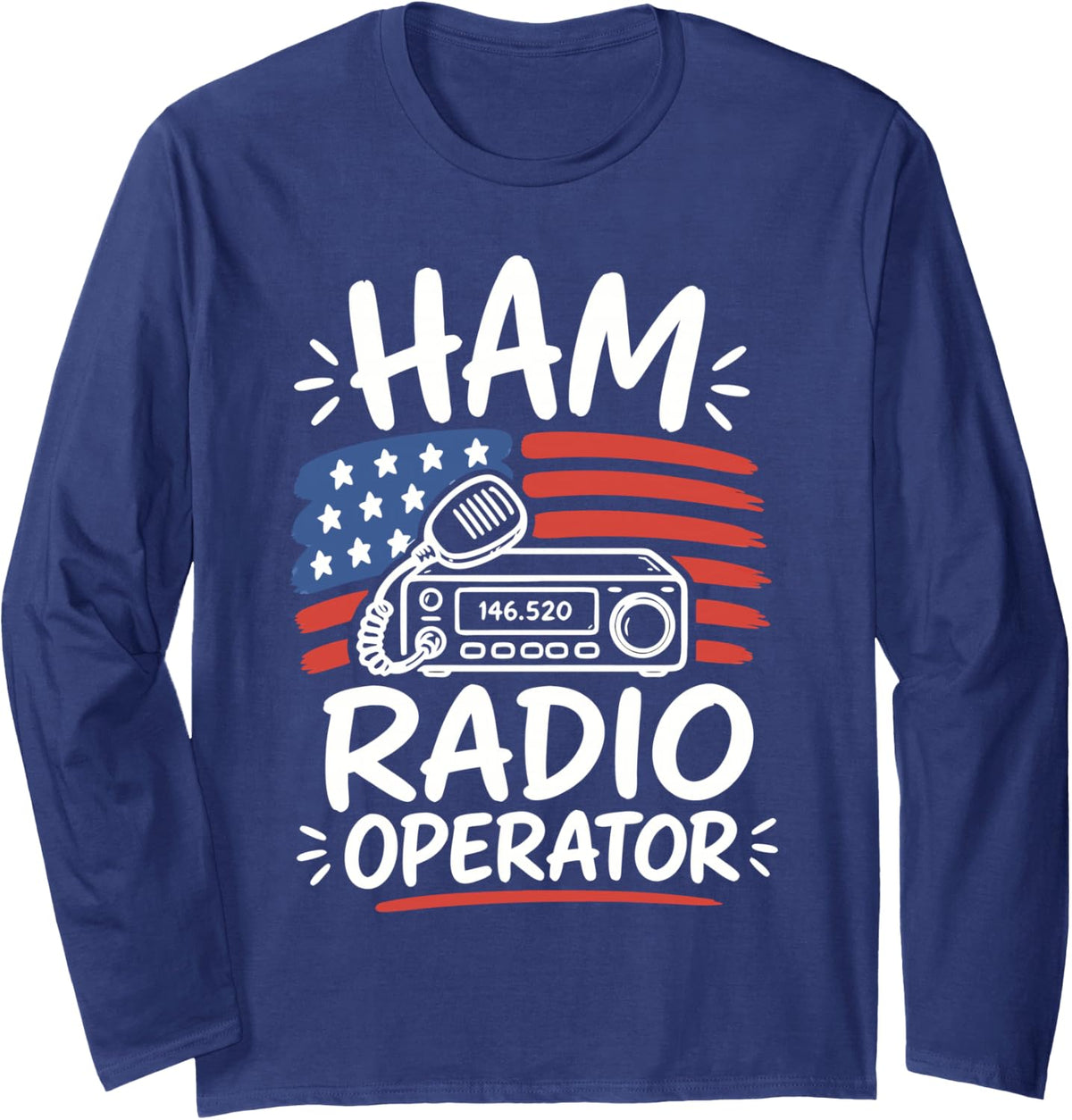 American Ham Radio Operator Long Sleeve T-Shirt - Adult Unisex Navy Blue