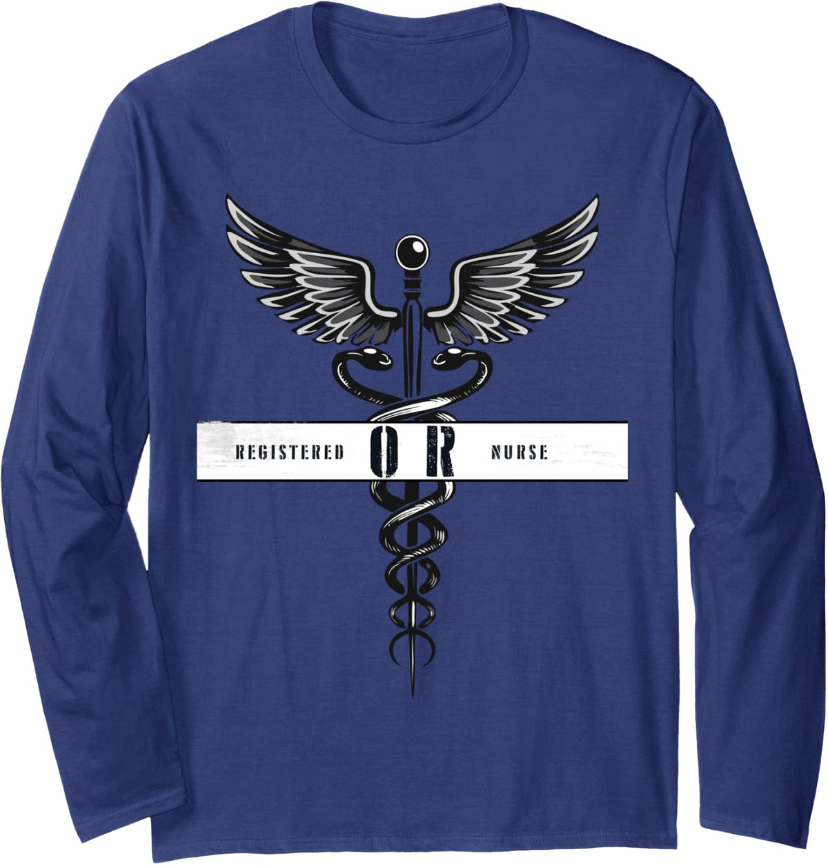 OR Operating Room Registered Nurse RN Hosptial Staff Uniform Long Sleeve T-Shirt - Adult Unisex Navy Blue