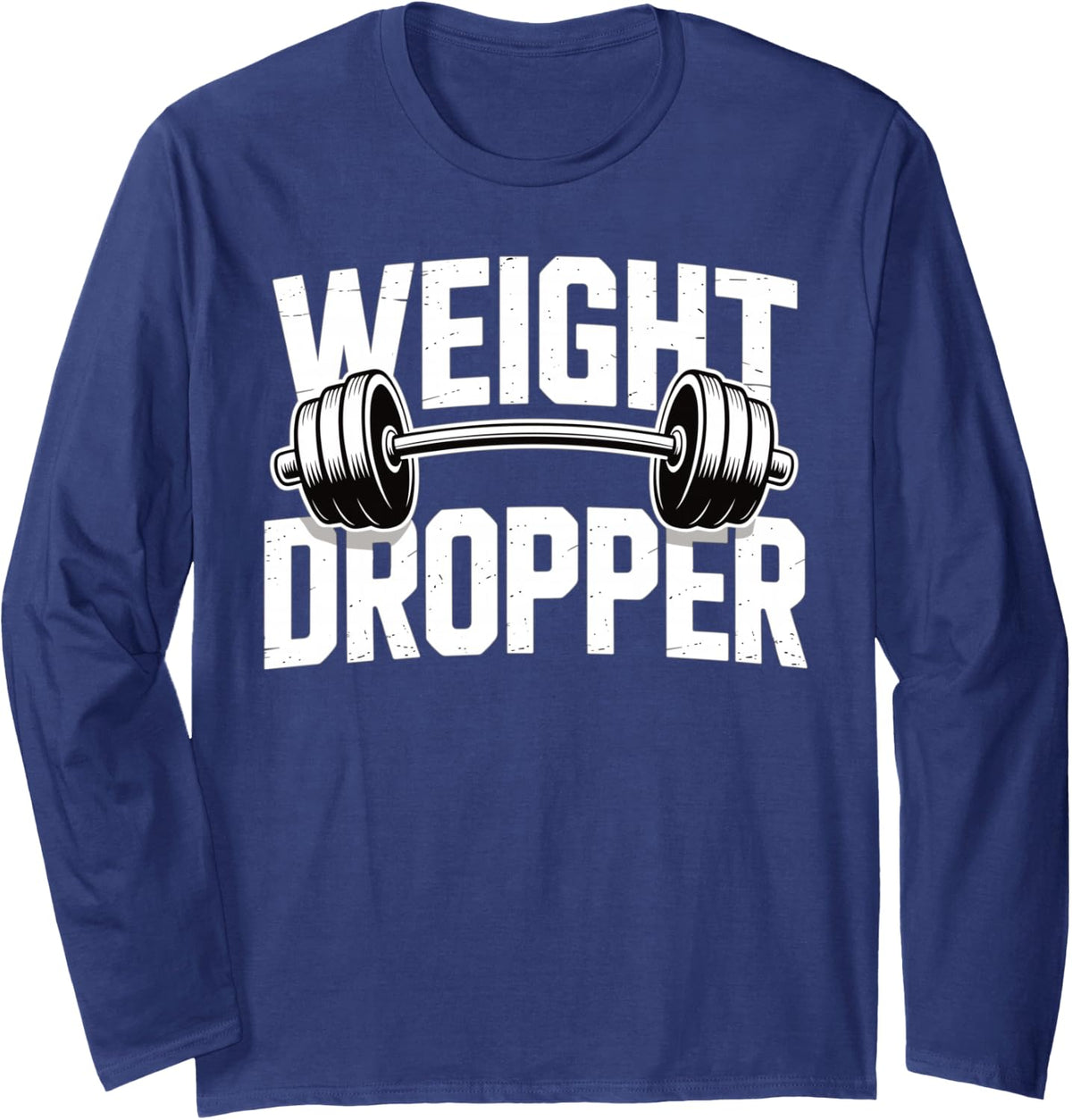 Gym Dumbbell Fitness Weightlifting Long Sleeve T-Shirt - Adult Unisex Navy Blue