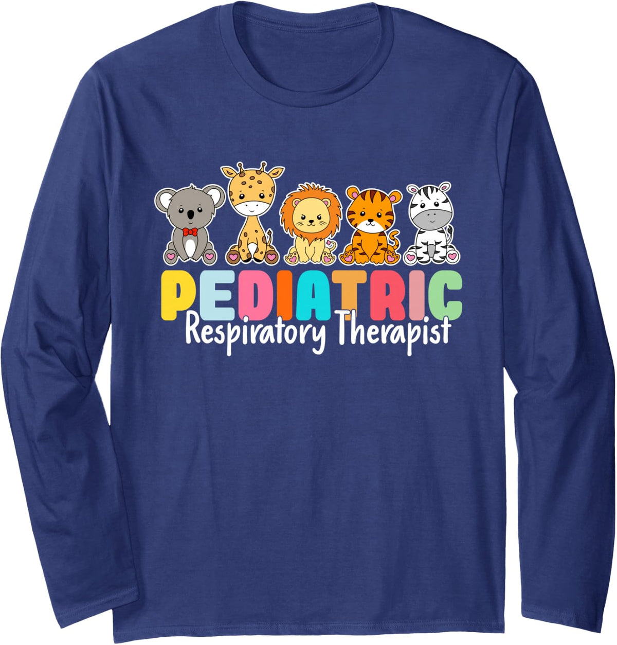 Safari Animals Peds RT Pediatric Respiratory Therapist Long Sleeve T-Shirt - Adult Unisex Navy Blue