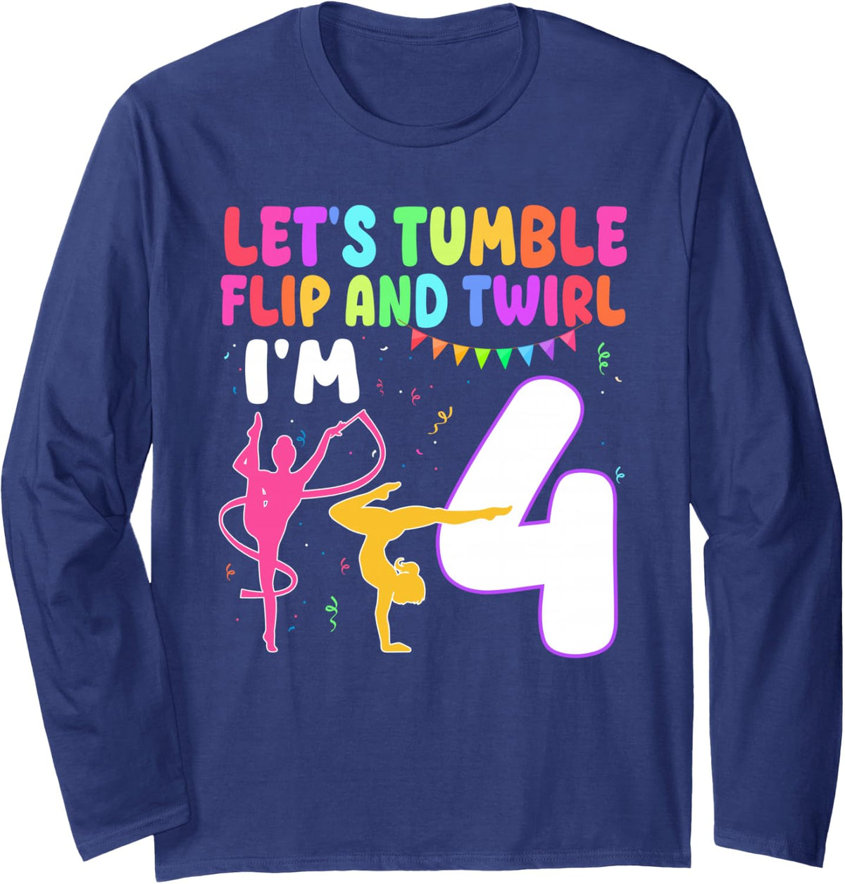 4 Year Old Gymnast Girl 4th Gymnastics Birthday Party Long Sleeve T-Shirt - Adult Unisex Navy Blue
