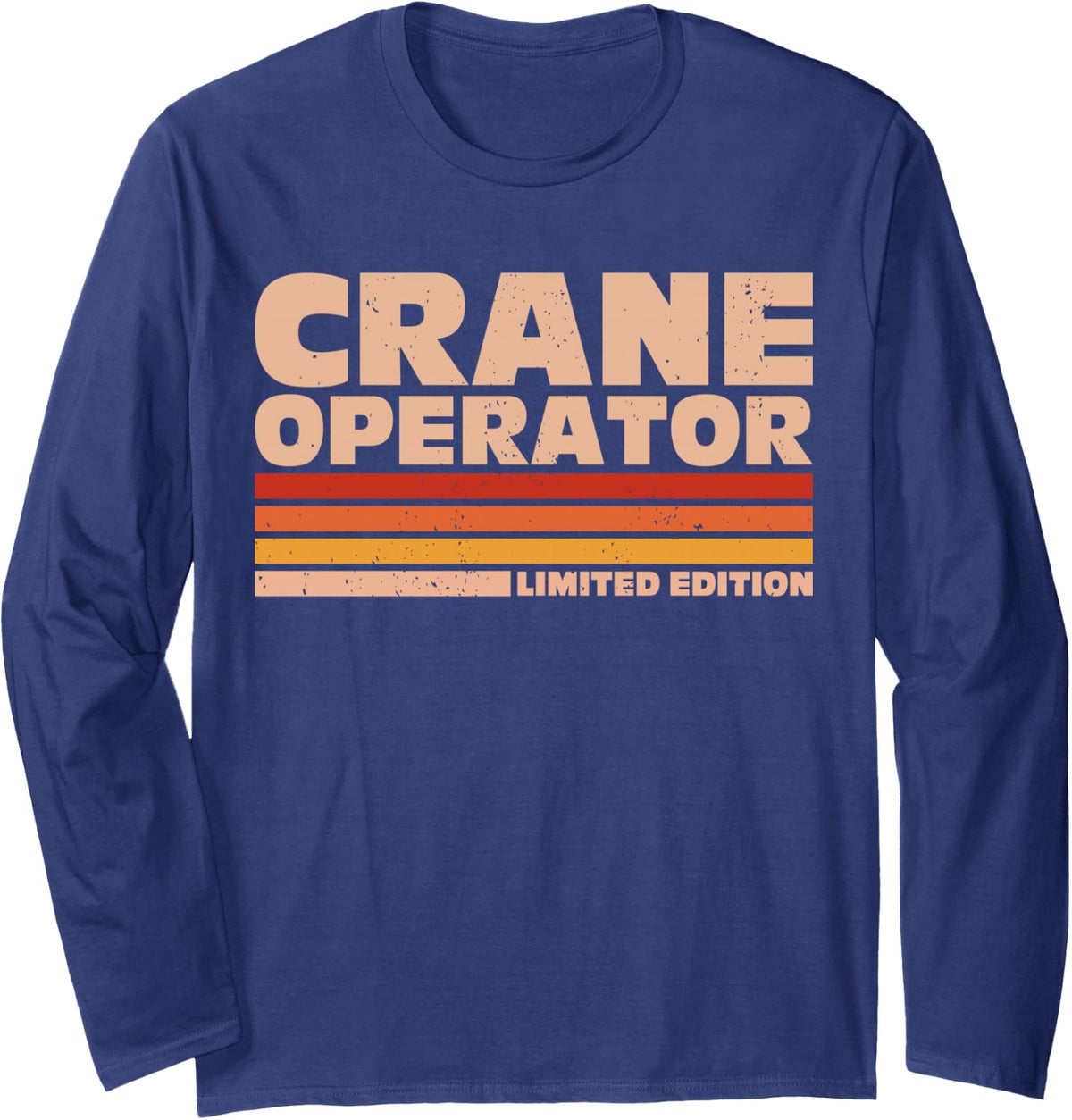 Crane Operator Retro Sunrise Long Sleeve T-Shirt - Adult Unisex Navy Blue