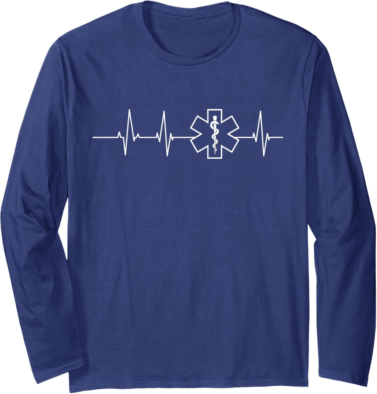 Paramedic Heartbeat EKG EMS First Responder Long Sleeve T-Shirt - Adult Unisex Navy Blue