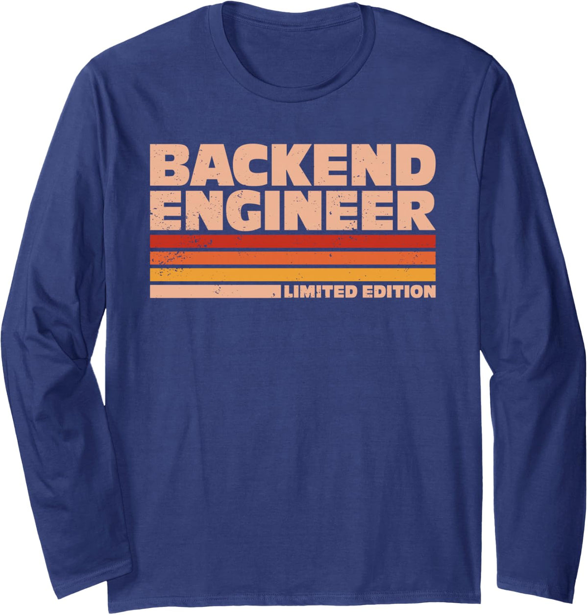 Backend Engineer Retro Sunrise Long Sleeve T-Shirt - Adult Unisex Navy Blue