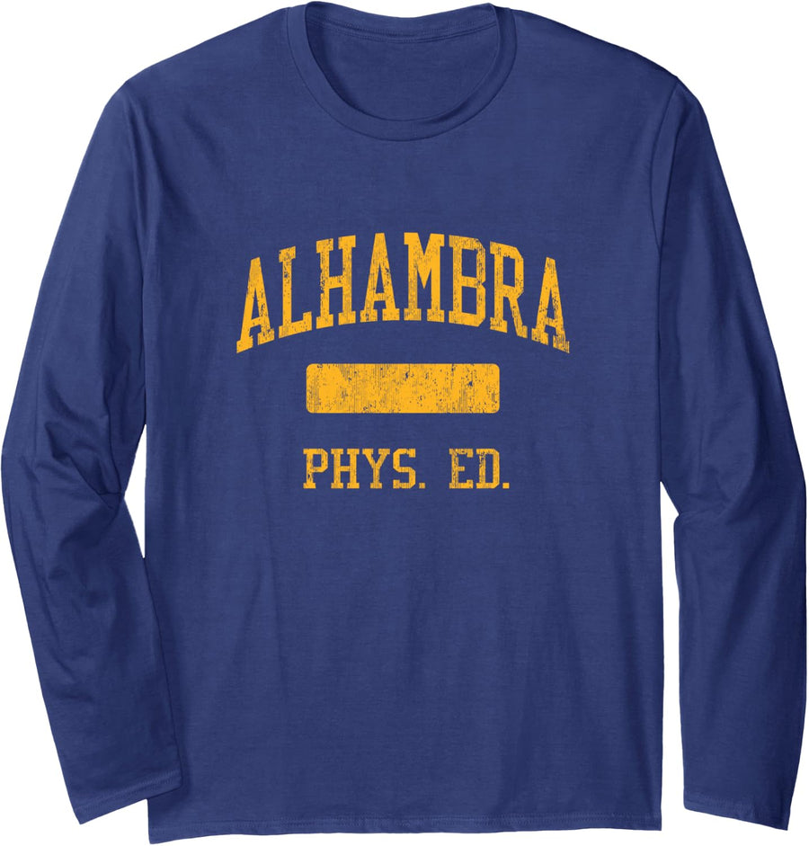 Alhambra High School HS Martinez CA PHYS Ed Long Sleeve T-Shirt - Adult Unisex Navy Blue