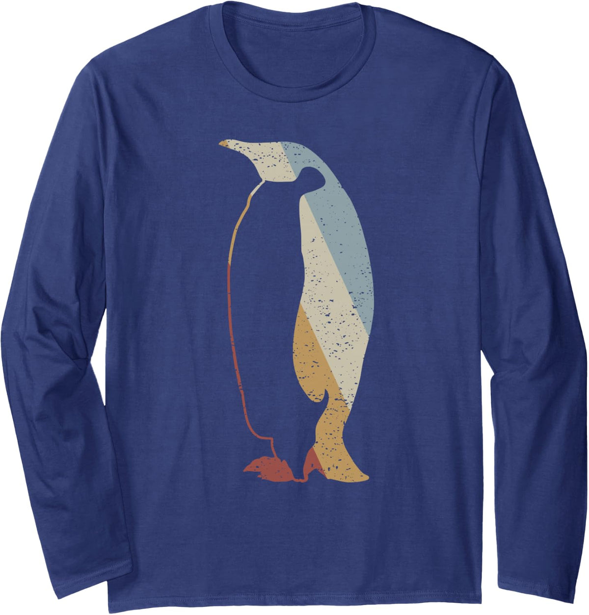 Penguin Retro Style Vintage Long Sleeve T-Shirt - Adult Unisex Navy Blue
