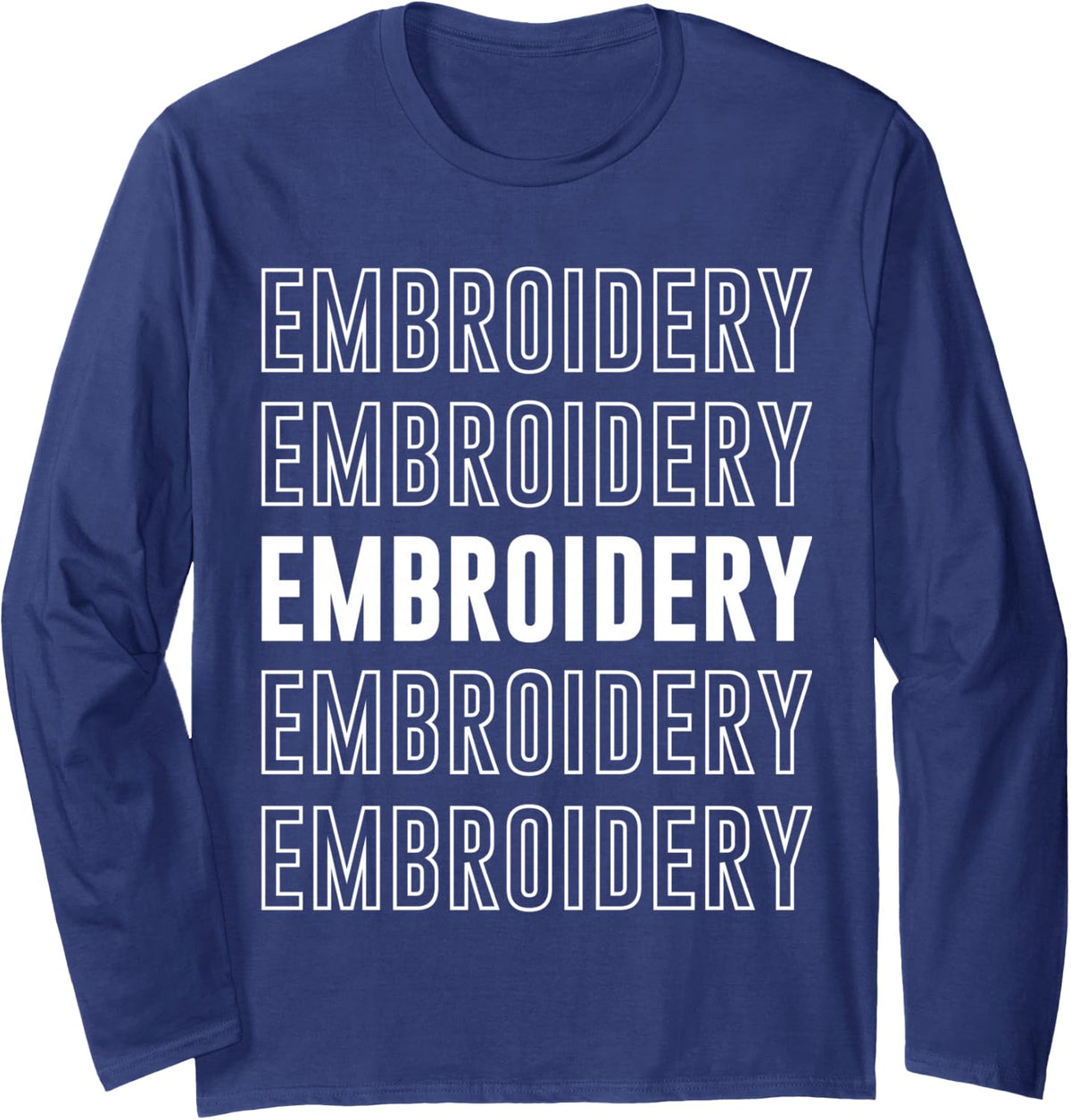 Embroidery Long Sleeve T-Shirt - Adult Unisex Navy Blue