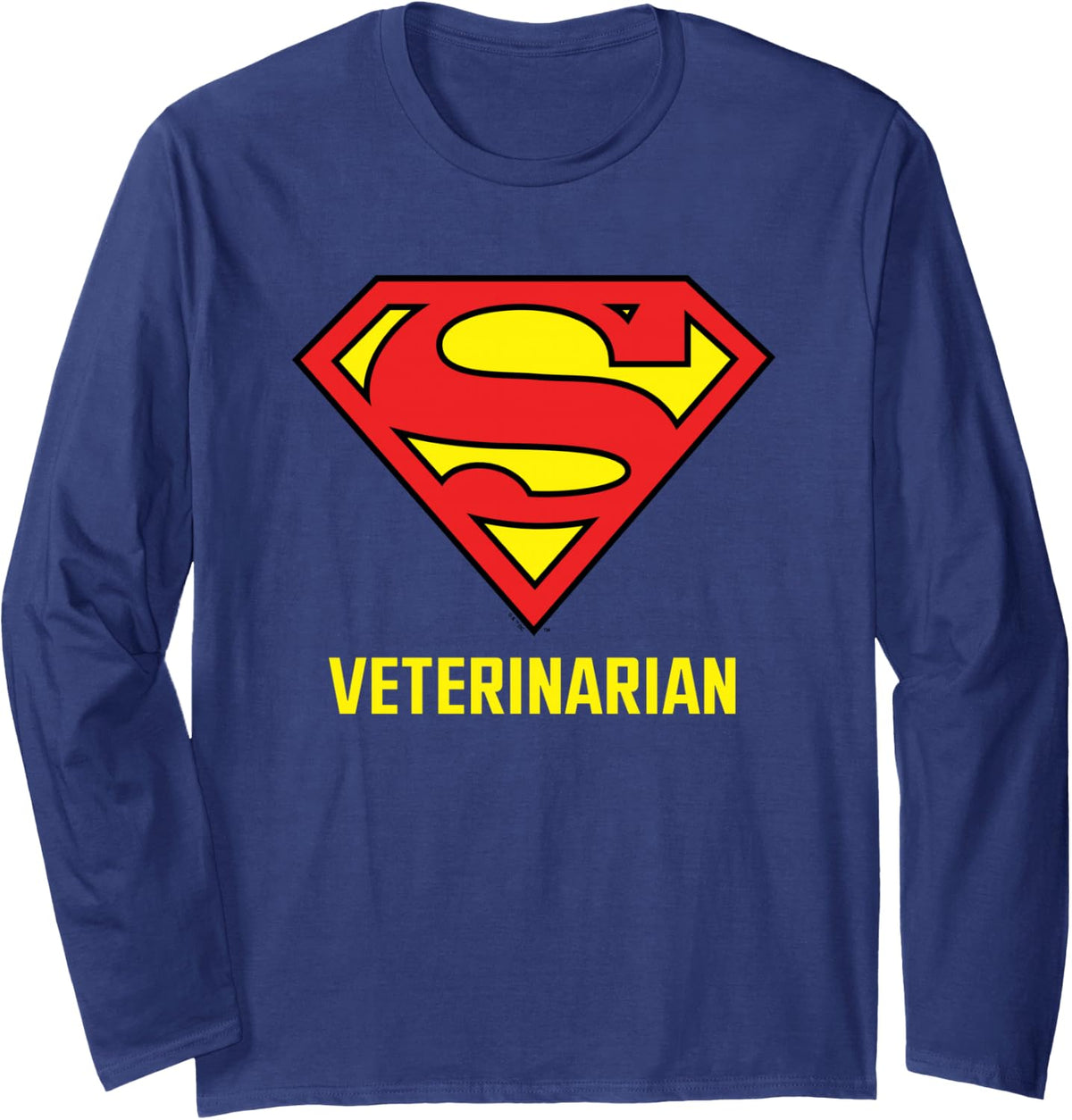 Superman Super Veterinarian Long Sleeve T-Shirt - Adult Unisex Navy Blue