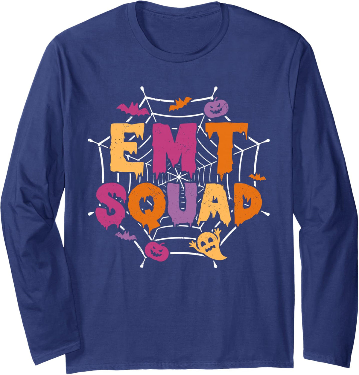Halloween EMT Squad Matching Emergency Med Tech Long Sleeve T-Shirt - Adult Unisex Navy Blue