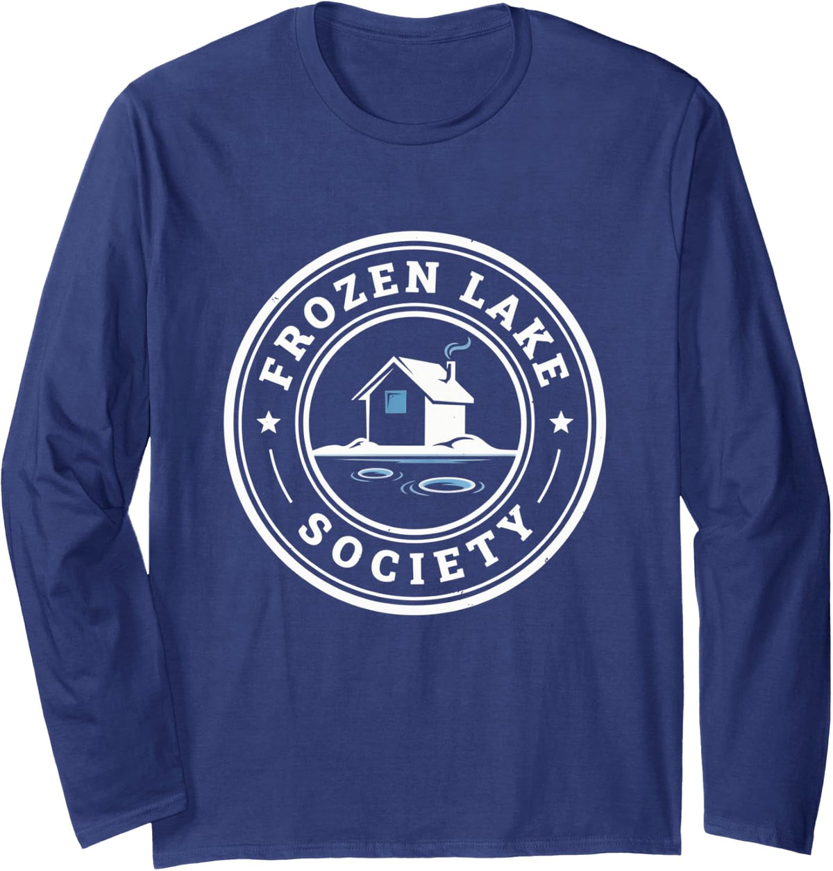 Ice Fisherman Fishing Retro Long Sleeve T-Shirt - Adult Unisex Navy Blue