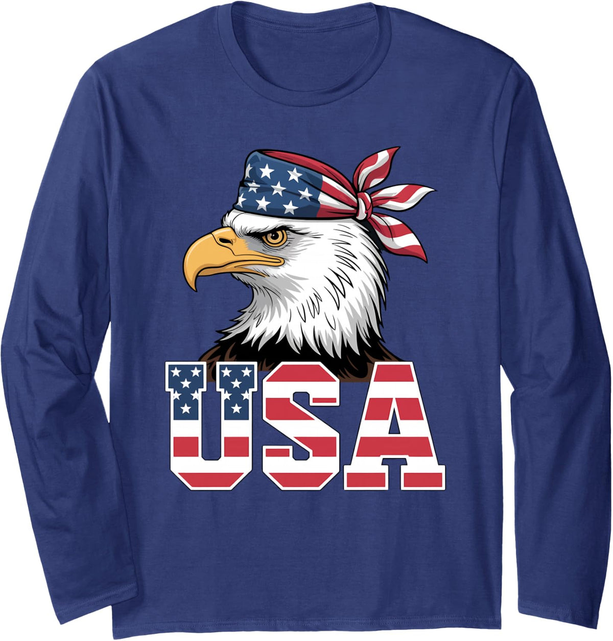 USA American Flag Patriotic 4th of July Eagle for Men Women Long Sleeve T-Shirt - Adult Unisex Navy Blue