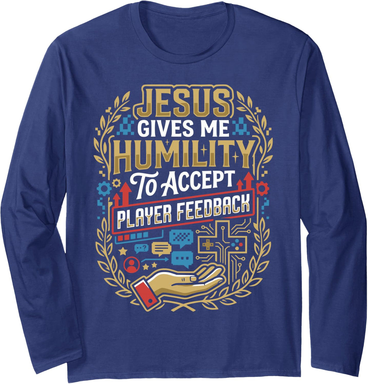 Christian Game Developer Jesus Christ Game Programming Long Sleeve T-Shirt - Adult Unisex Navy Blue