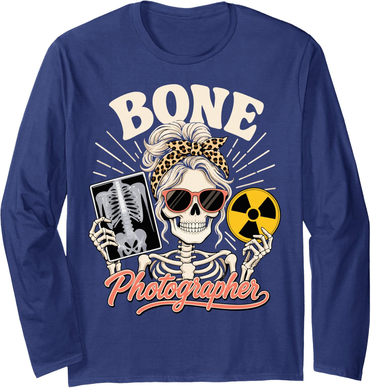 X-Ray Tech Radiologic Technologist Pun Rad Tech Long Sleeve T-Shirt - Adult Unisex Navy Blue