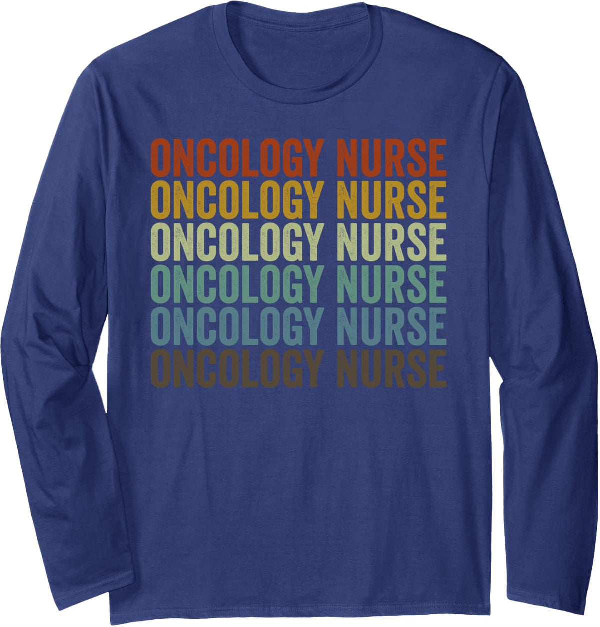Oncology Nurse Retro Long Sleeve T-Shirt - Adult Unisex Navy Blue
