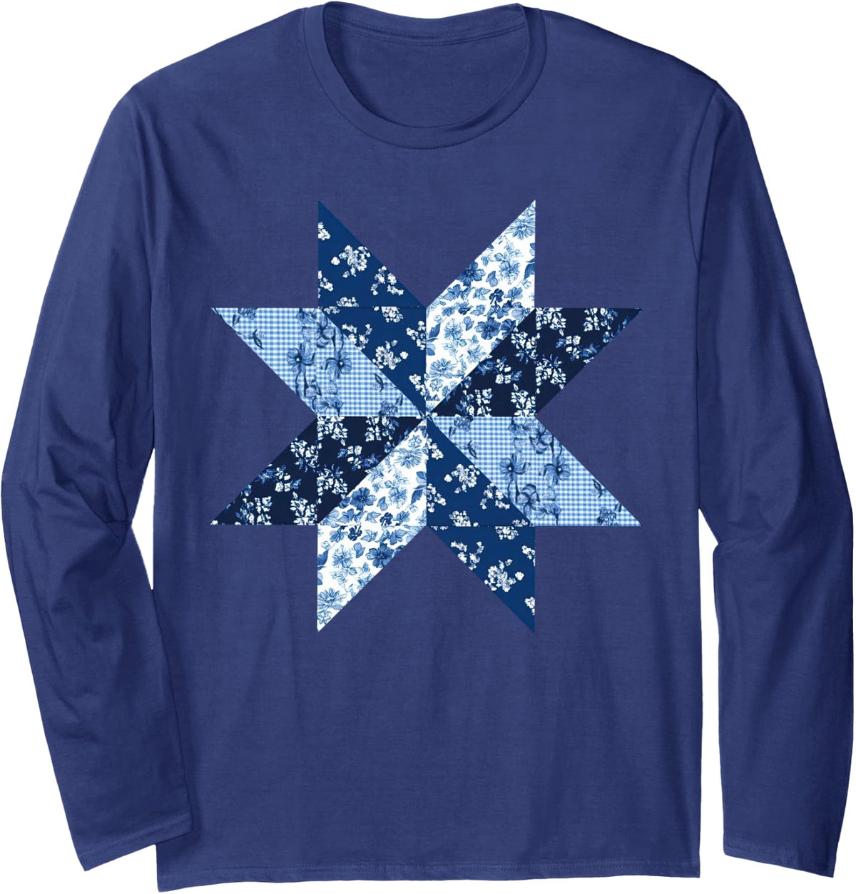 Quilt Block Star Quilter Quilting Patterns Sewing Long Sleeve T-Shirt - Adult Unisex Navy Blue