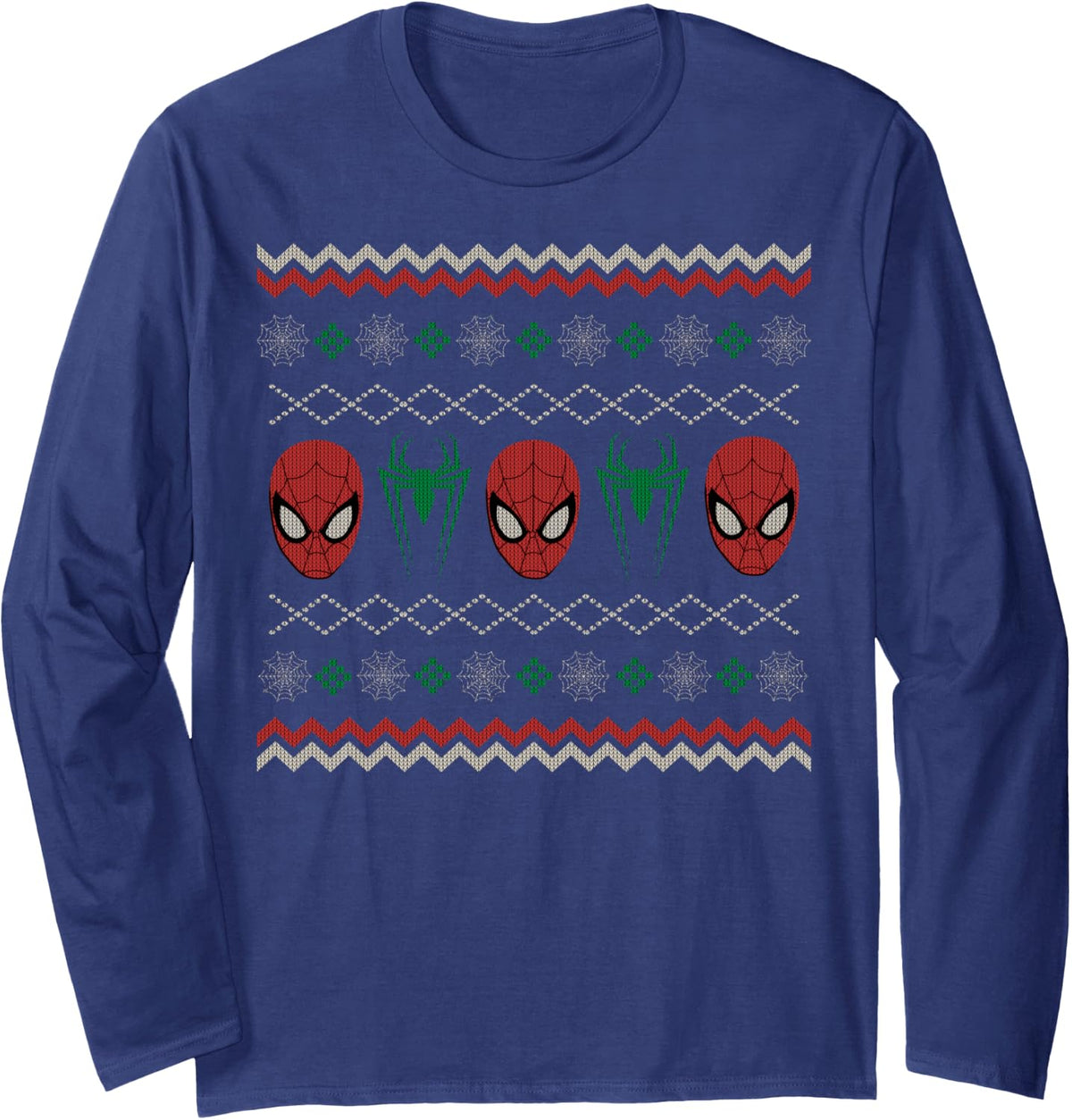 Marvel Spider-Man Ugly Christmas Sweater Long Sleeve T-Shirt - Adult Unisex Navy Blue