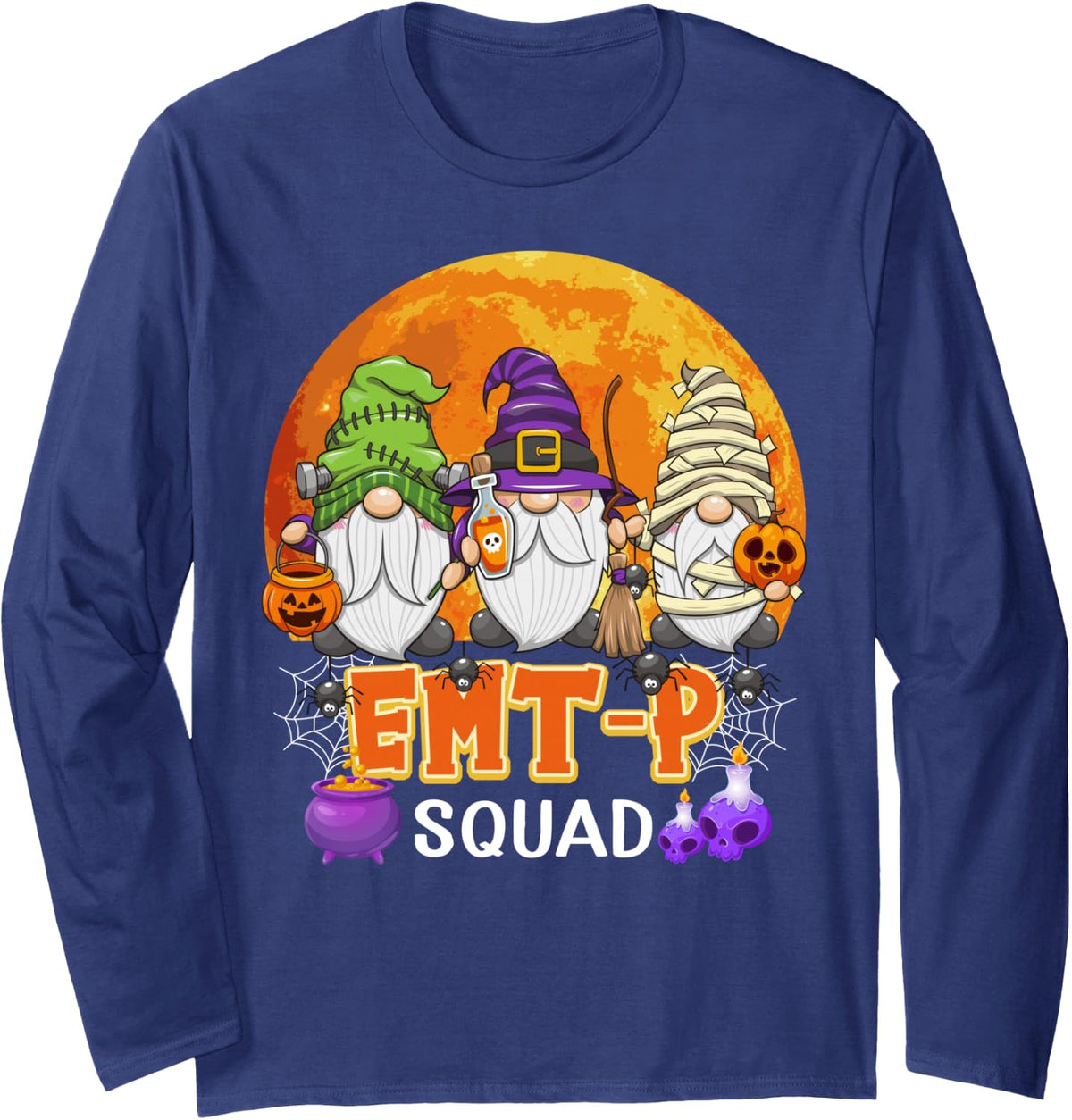 EMT-P Squad Halloween Paramedic Gnome Matching Long Sleeve T-Shirt - Adult Unisex Navy Blue