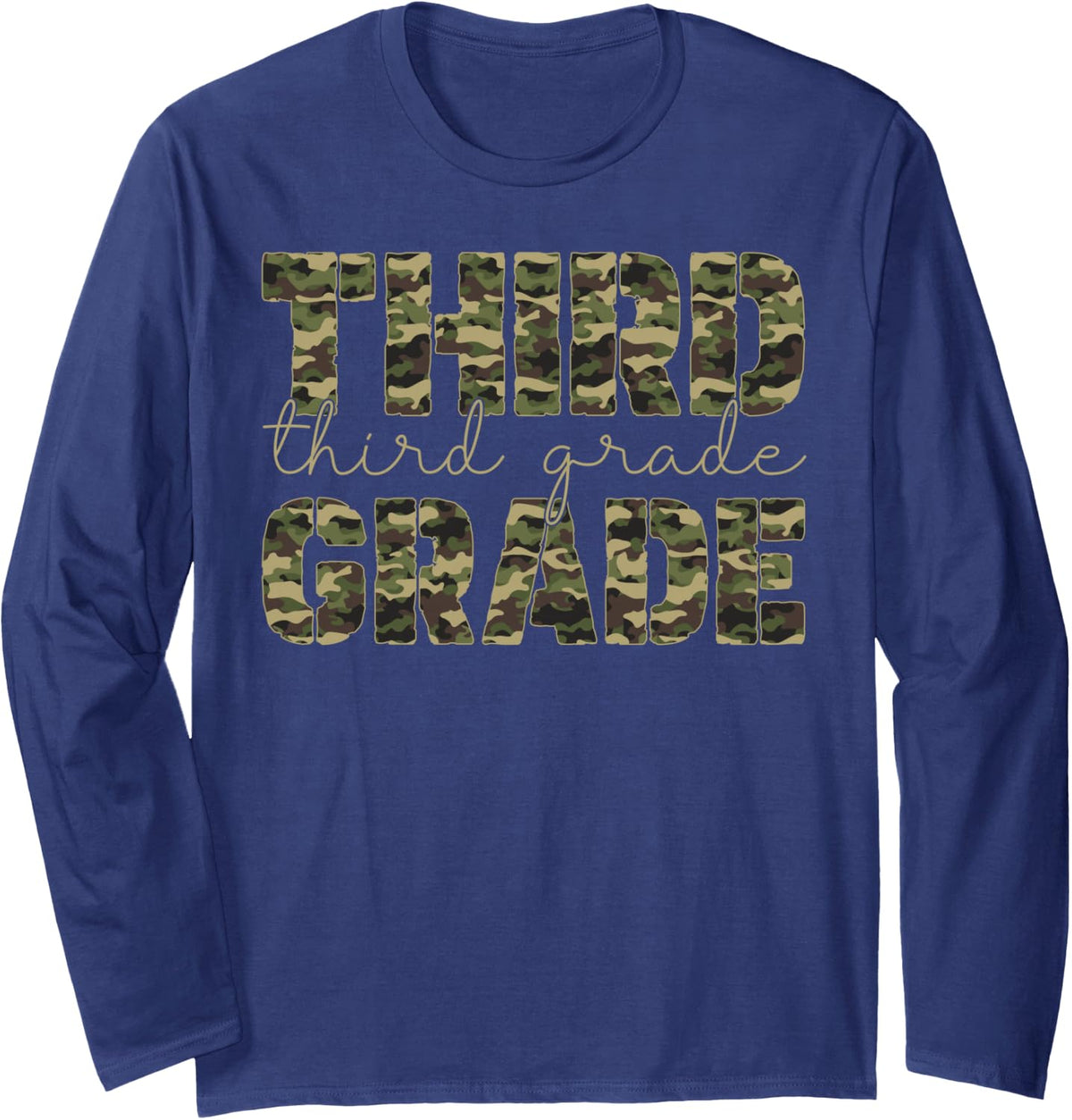 3rd Grade Back to School Camo Third Grade Teacher Student Long Sleeve T-Shirt - Adult Unisex Navy Blue