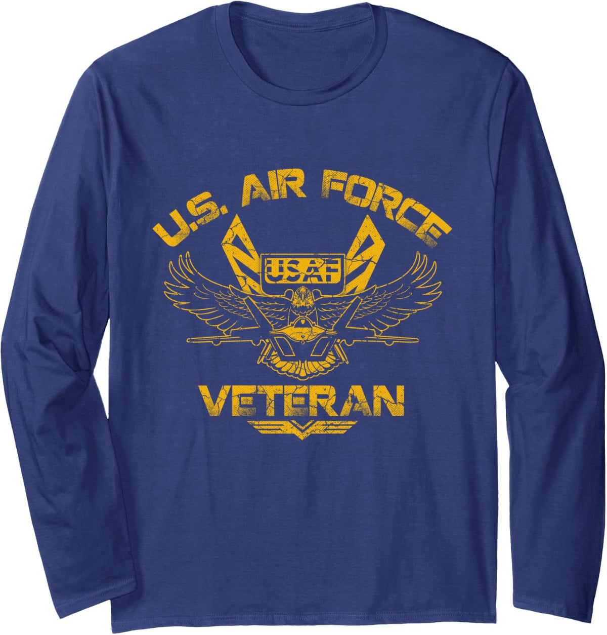 U.S. Air Force Veteran Vintage Military US Flag Veterans Day Long Sleeve T-Shirt - Adult Unisex Navy Blue