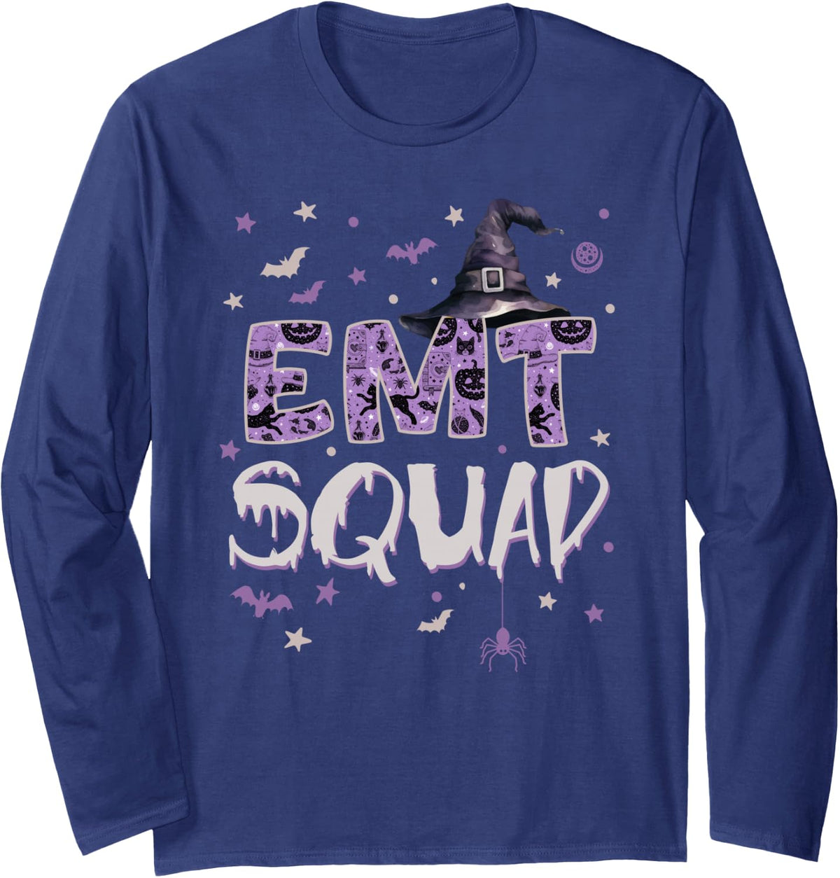 EMT Squad Halloween Fun Emergency Med Tech Witch Long Sleeve T-Shirt - Adult Unisex Navy Blue