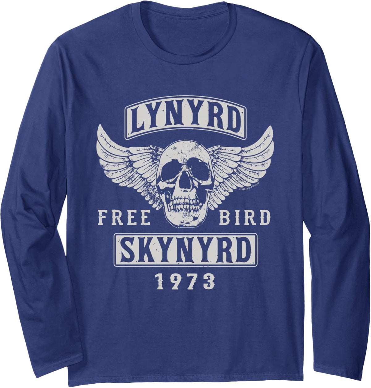 Lynyrd Skynyrd - Free Bird Skull 1973 Long Sleeve T-Shirt - Adult Unisex Navy Blue