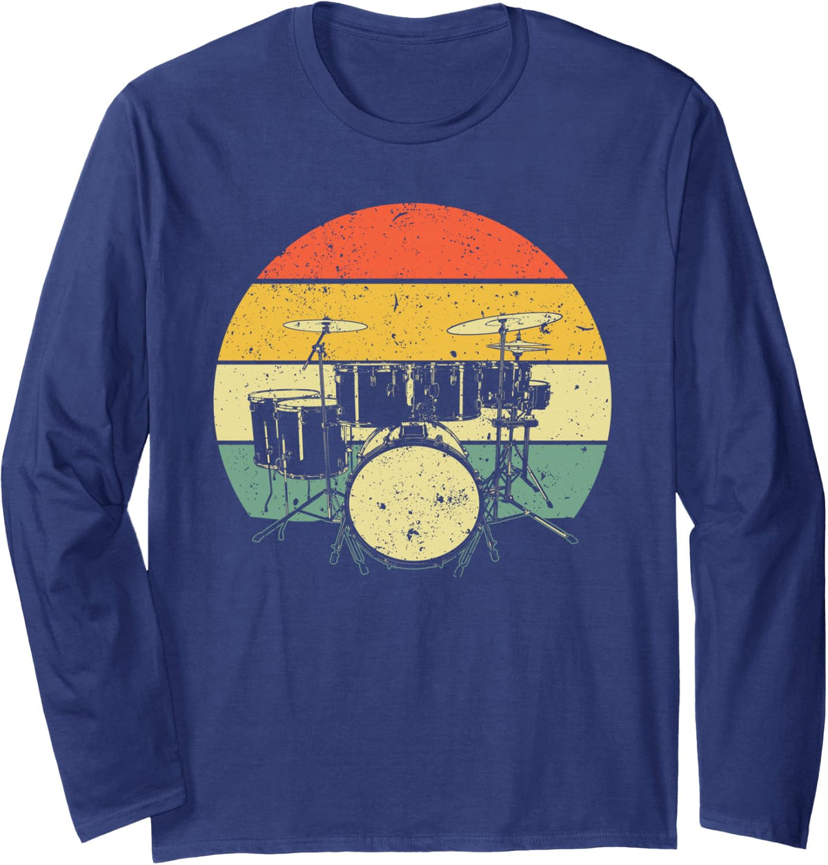 Cool Drummer Art For Men Women Drum Set Drumming Drum Player Long Sleeve T-Shirt - Adult Unisex Navy Blue
