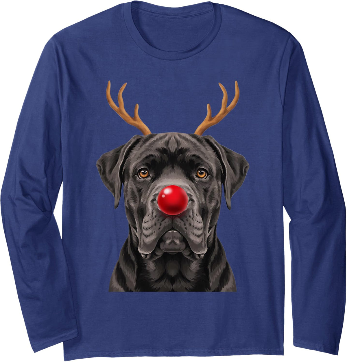 Cane Corso Christmas Reindeer Antlers Puppy Mom and Dad Long Sleeve T-Shirt - Adult Unisex Navy Blue