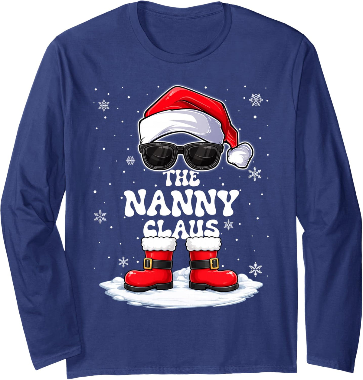 Family Matching Christmas Pajamas Santa Nanny Claus Xmas Long Sleeve T-Shirt - Adult Unisex Navy Blue