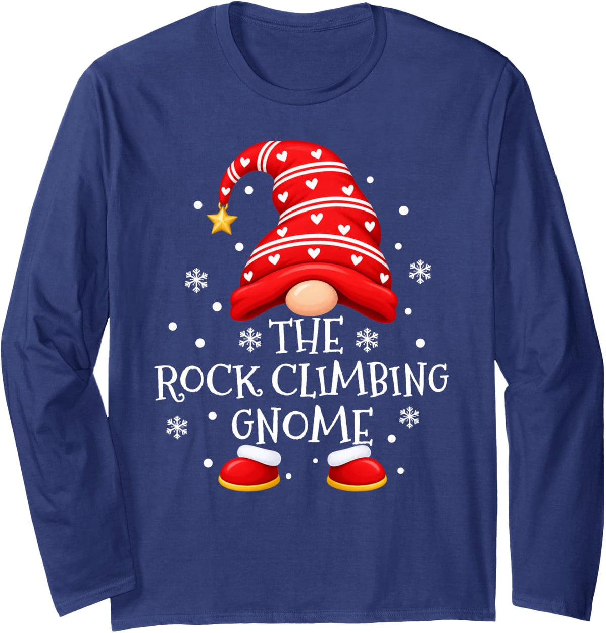 Rock Climbing Gnome Christmas Squad Matching Family Xmas Long Sleeve T-Shirt - Adult Unisex Navy Blue