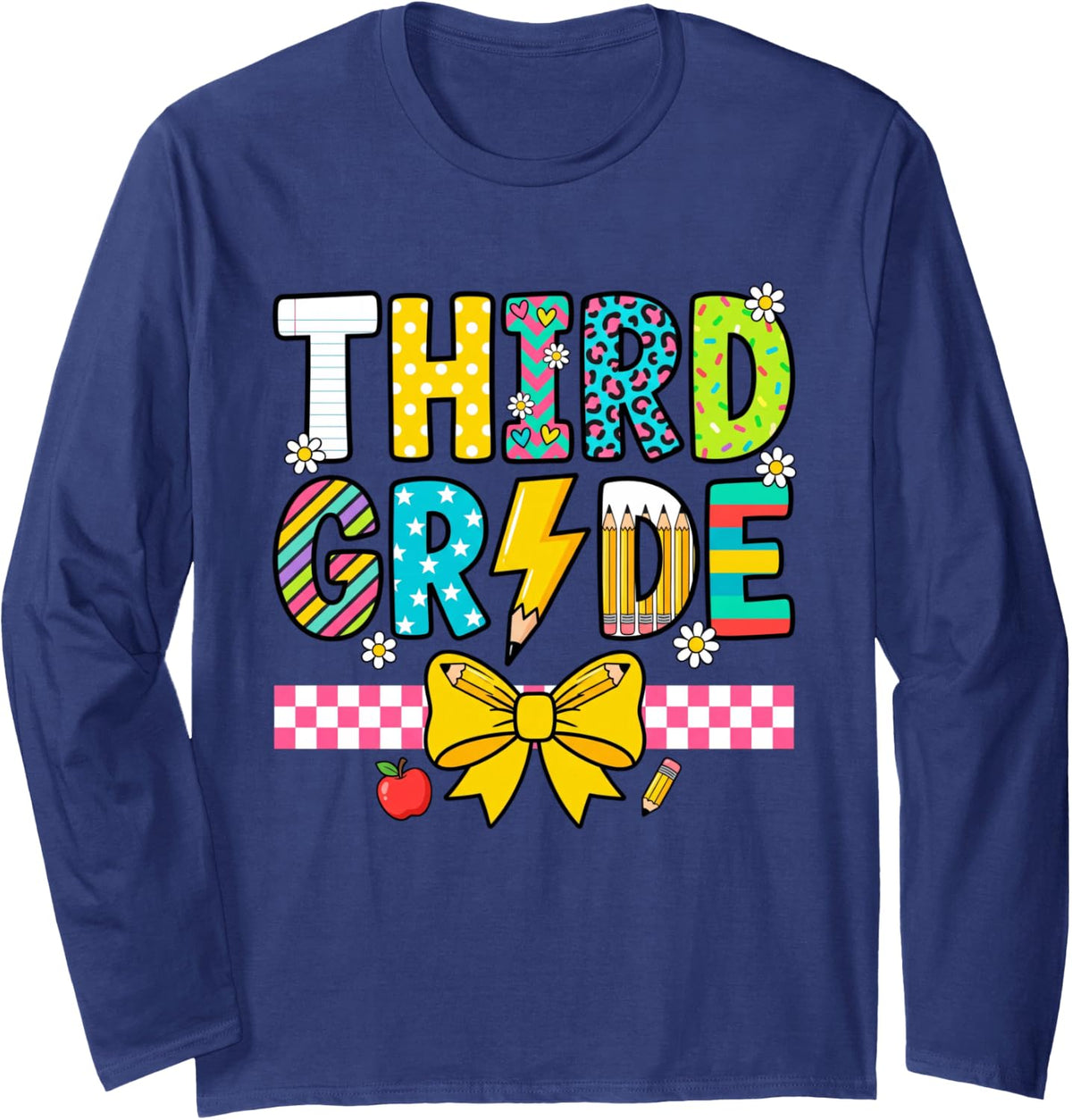 Third Grade Back to School Student Teacher Kids Long Sleeve T-Shirt - Adult Unisex Navy Blue