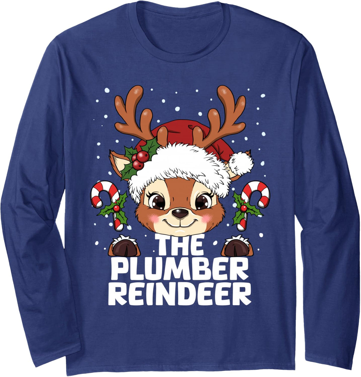 Plumber Reindeer Matching Christmas Long Sleeve T-Shirt - Adult Unisex Navy Blue