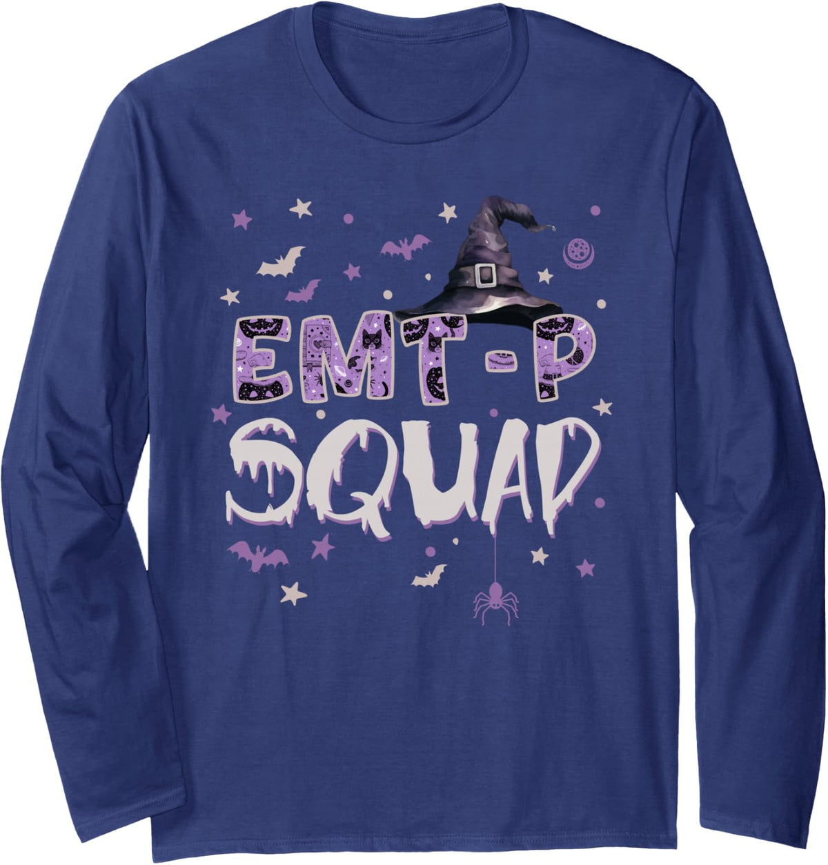 EMT-P Squad Halloween Fun Paramedic Witch Long Sleeve T-Shirt - Adult Unisex Navy Blue