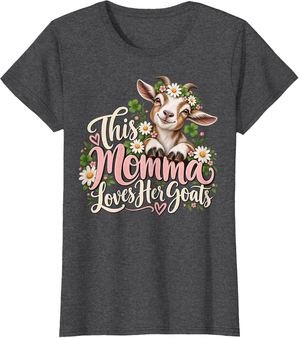 Women's This Momma Loves Her Goats Daisy Clover Goat Mom T-Shirt - Dark Heather Grey