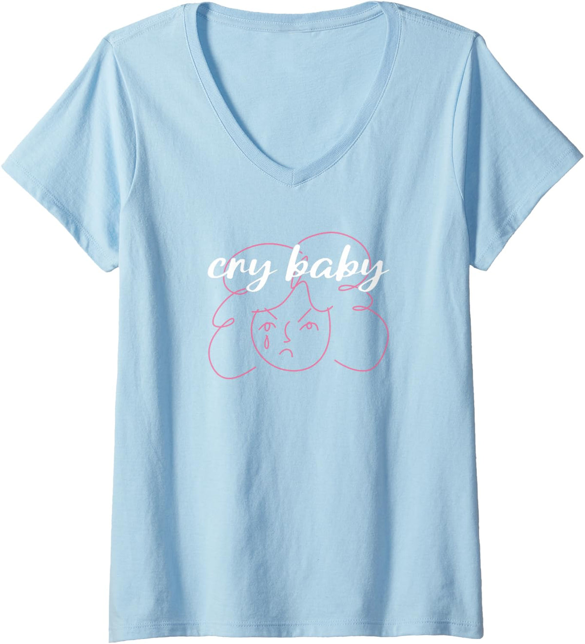 Women's Cry Baby, Girl's V-Neck T-Shirt - Baby Blue