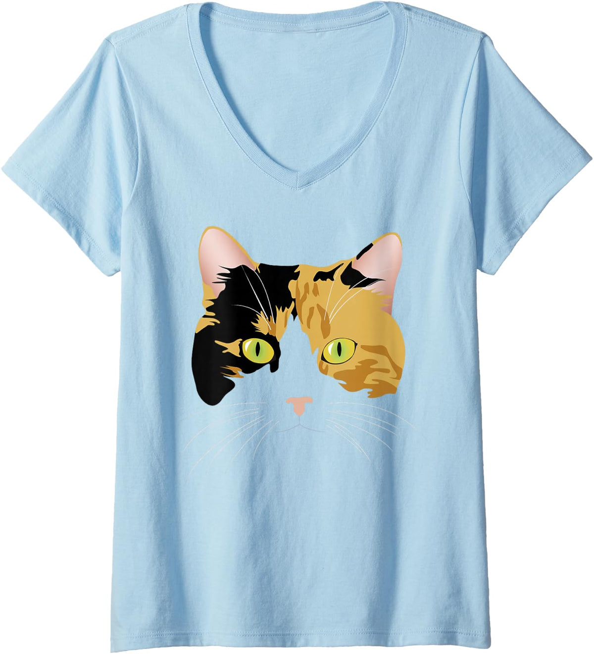 Womens Calico Cat V-Neck T-Shirt - Baby Blue