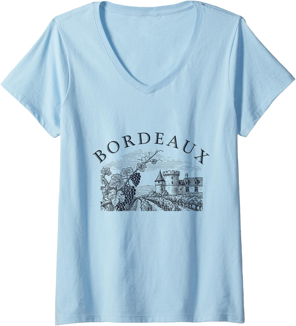 Womens Bordeaux France Wine Region Winery Vineyard Chateau V-Neck T-Shirt - Baby Blue