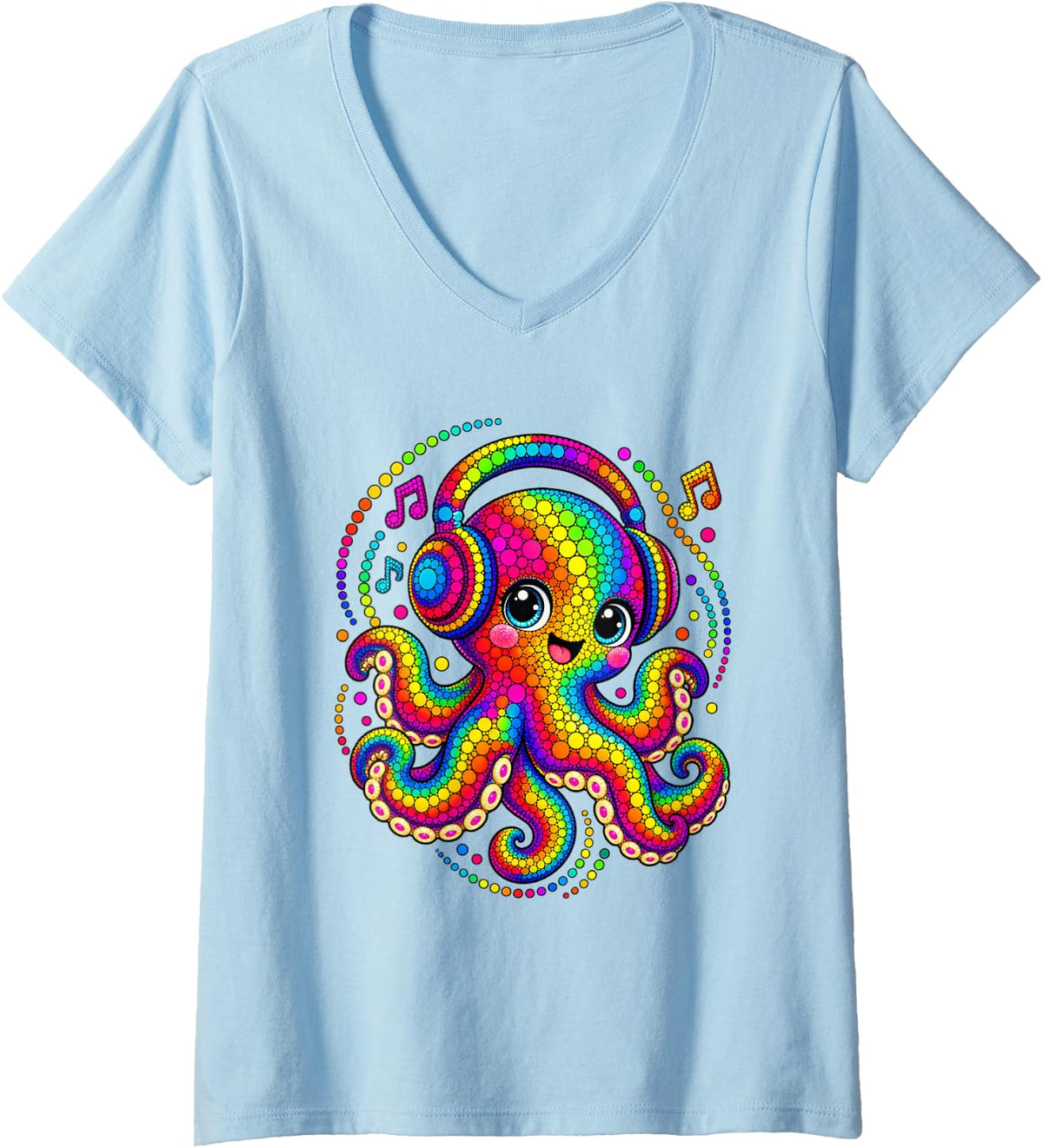 Women's Funny Octopus Dots Art Animal Lovers Boys Girls Students V-Neck T-Shirt - Baby Blue
