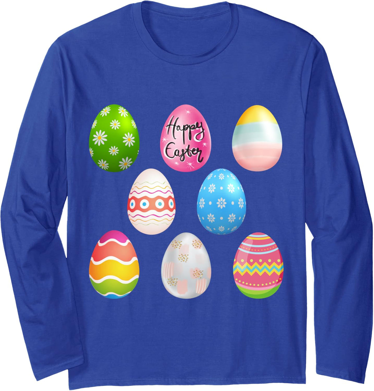 Happy Easter Sunday fun decorated bunny egg designs tee Long Sleeve T-Shirt - Adult Unisex Royal Blue