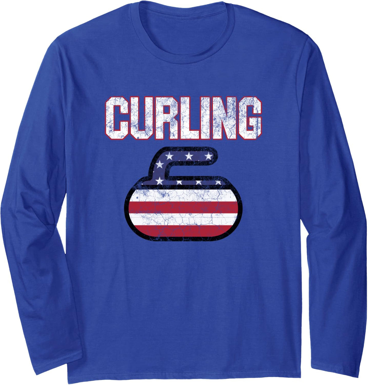 USA American Flag Curling Stone For Men Women T Shirt Long Sleeve T-Shirt - Adult Unisex Royal Blue
