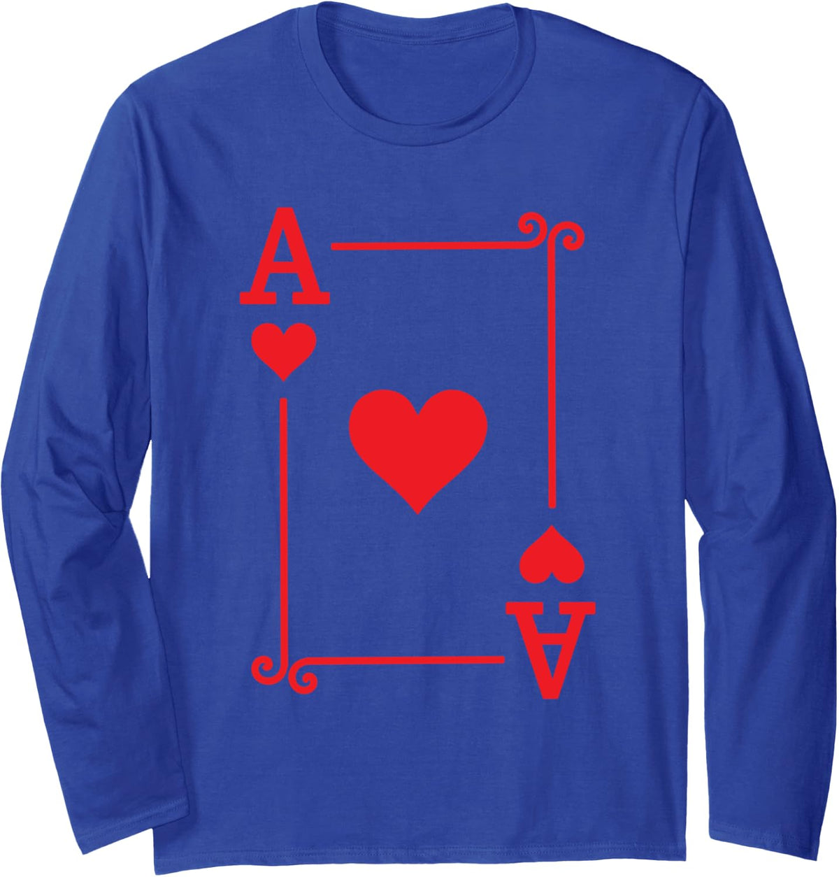 Playing Cards Costume - Ace Hearts Card - Ace Card Long Sleeve T-Shirt - Adult Unisex Royal Blue