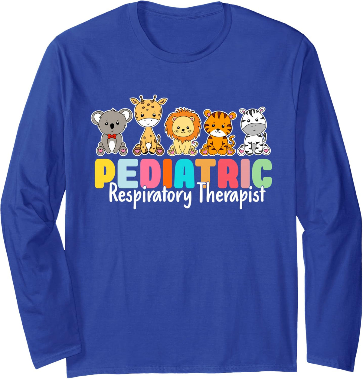 Safari Animals Peds RT Pediatric Respiratory Therapist Long Sleeve T-Shirt - Adult Unisex Royal Blue