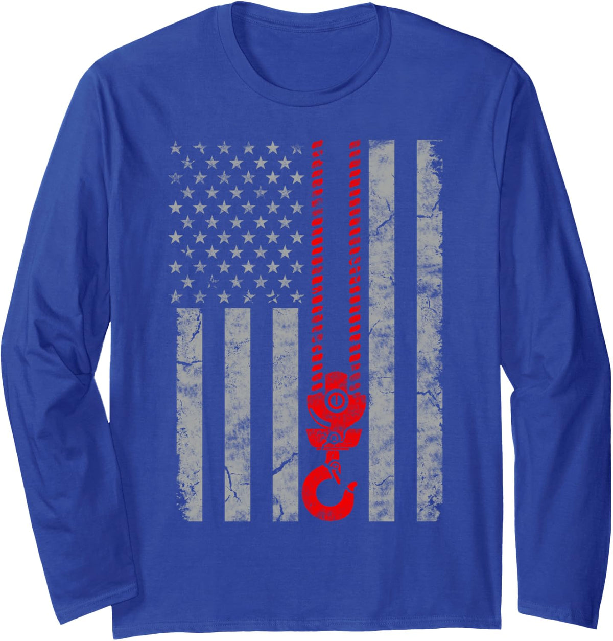 Patriotic Thin Red Line American Crane Operator flag Long Sleeve T-Shirt - Adult Unisex Royal Blue