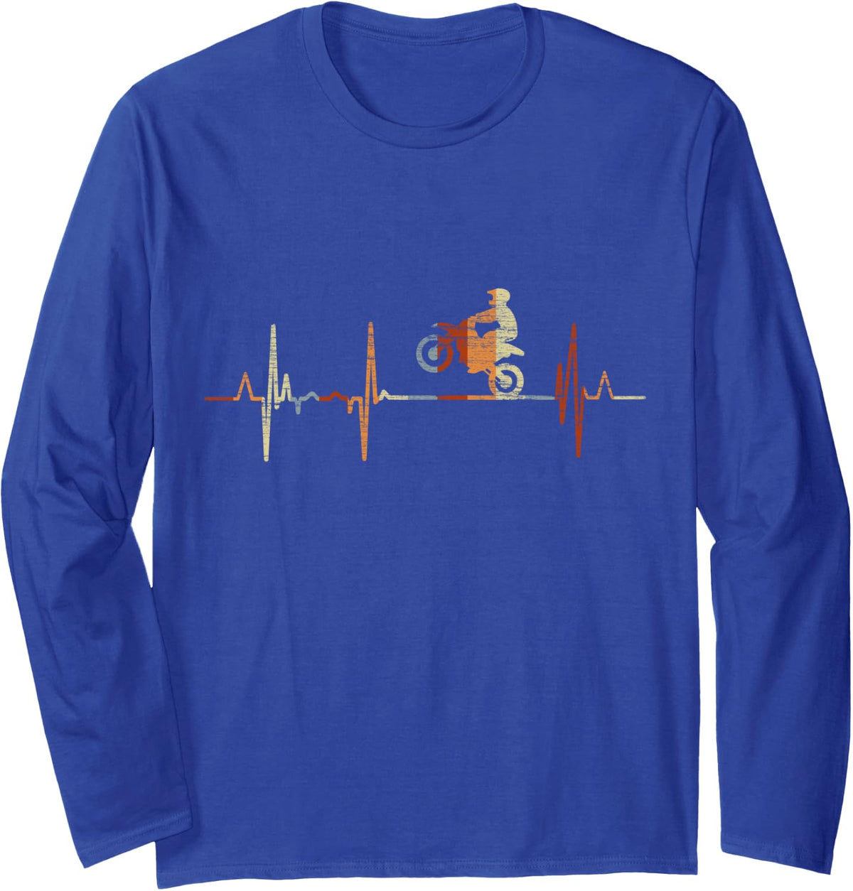Motocross Heartbeat Vintage ECG Cardiogram Retro Long Sleeve T-Shirt - Adult Unisex Royal Blue