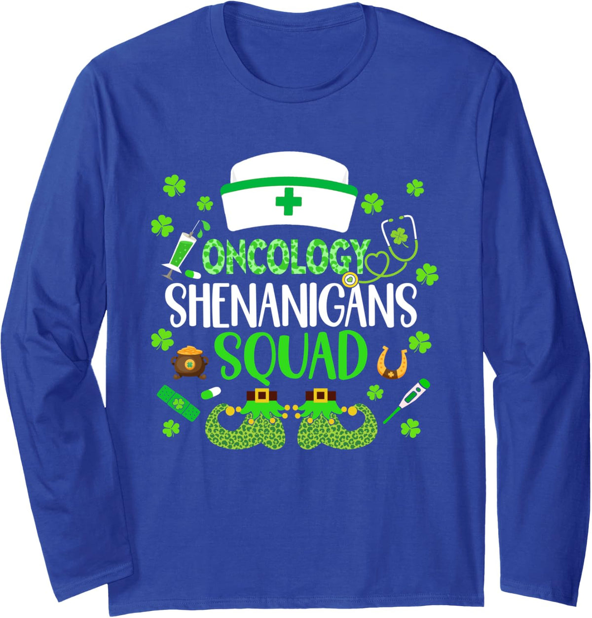 Oncology Nurse Shenanigans Crew St Patricks Day Nurse Scrub Long Sleeve T-Shirt - Adult Unisex Royal Blue